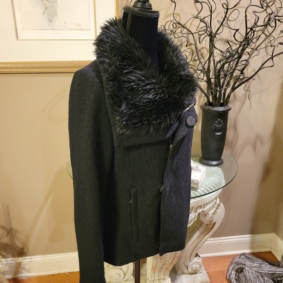 Bebe Wool Blend Faux Fur Collar Coat - Picture 12 of 15